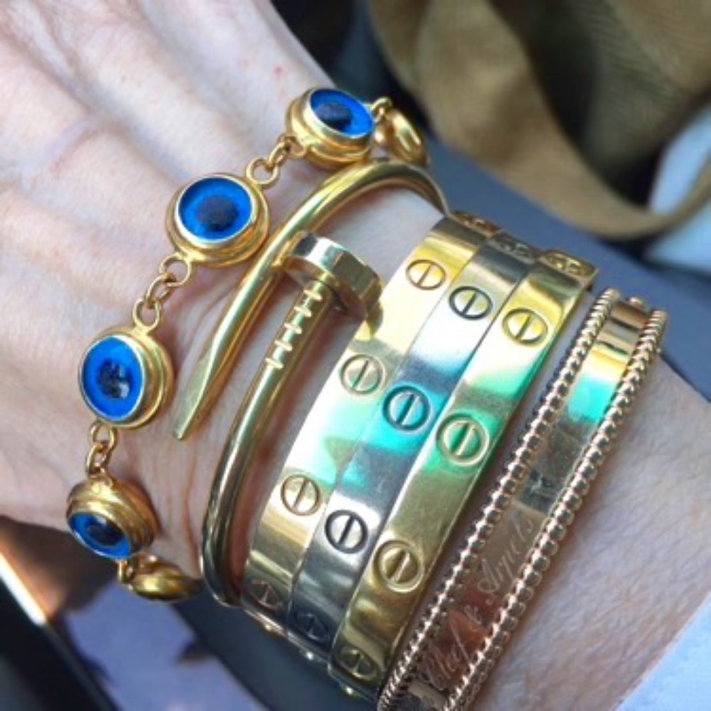 Aaron Basha 22K Gold Evil Eye Bracelet w Box/Pouch